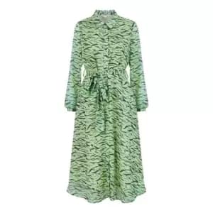 Yumi Green Zebra Print Midi Shirt Dress - Green