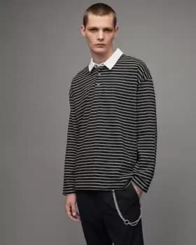 AllSaints Ave Long Sleeve Striped Polo Shirt