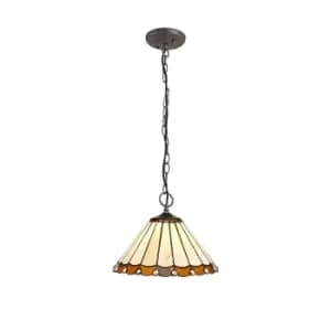Middleburgh 3 Light Downlighter Ceiling Pendant E27 With 30cm Tiffany Shade, Amber, Crystal, Aged Antique Brass
