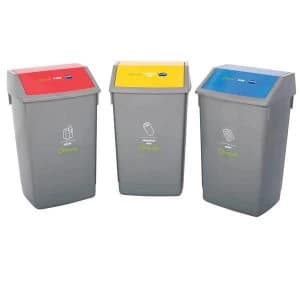 Recycle Bin Kit 3 x 60L Bins with Colour Coded Lids Flip Top Pack of 3