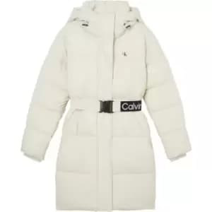 Calvin Klein Jeans Logo Belt Waisted Long Puffer - Cream
