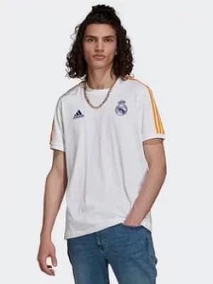 adidas Real Madrid 3-stripes T-Shirt, White/Blue/Orange Size M Men