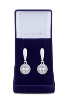 Rhodium Plated Cubic Zirconia Pave Orb Earrings - Gift Boxed