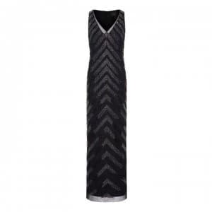 Adrianna Papell Beaded V Neck Dress - Black/ Gunmetal