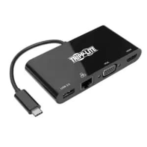 Tripp Lite U444-06N-HV4GUB USB-C Multiport Adapter - 4K HDMI VGA USB-A GbE HDCP Black