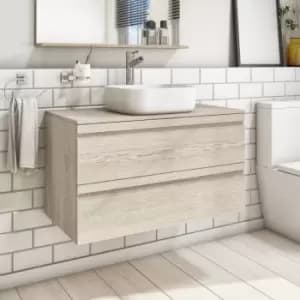 900mm Wall Hung 2 Drawer Vanity Unit Light Oak - Boston
