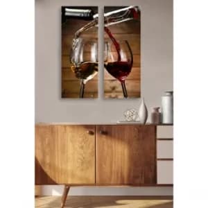 Wine Glasses Multicolor Decorative MDF Painting (2 Pieces)