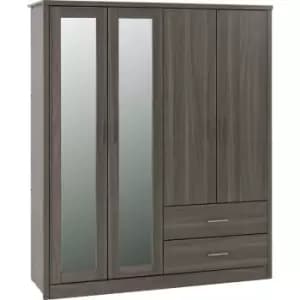 Seconique - Lisbon 4 Door Mirrored Wardrobe in Black Wood Grain Finish
