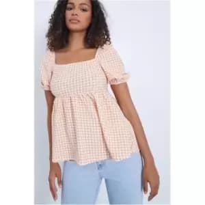 I Saw It First Orange Gingham Puff Sleeve Top - Orange