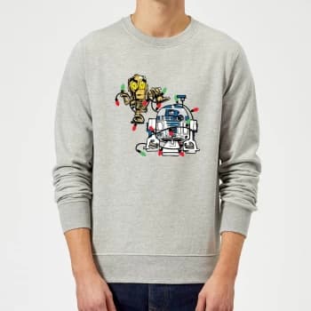 Star Wars Tangled Fairy Lights Droids Grey Christmas Sweatshirt - XL - Grey