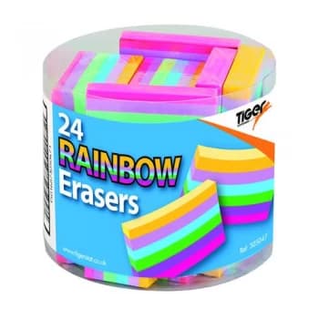 Rainbow Coloured Block Erasers Pack of 24 305047