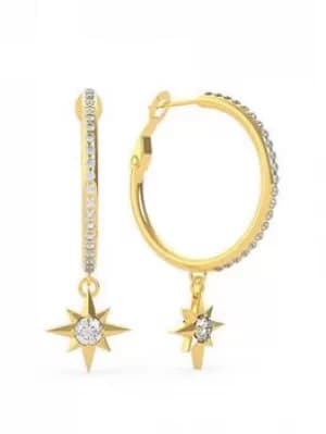 Guess Guess Wanderlust Gold Tone Star Drop Ladies Hoop Earrings, Gold, Women