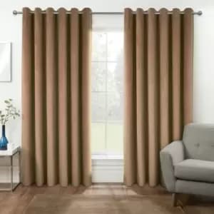 HOMESCAPES Thermal 100% Blackout Beige Velvet Curtains, 117 x 137cm (46 x 54) - Beige
