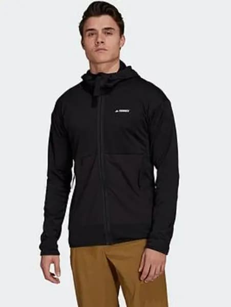 adidas Terrex Tech Flooce Light Hooded Hiking Jacket - Black, Multi Size XS Men Print UN7Q7 Male XS