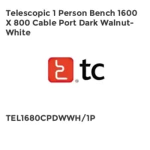 TC Group Telescopic 1 Person Bench 1600 x 800 Cable Port Dark Walnut-White