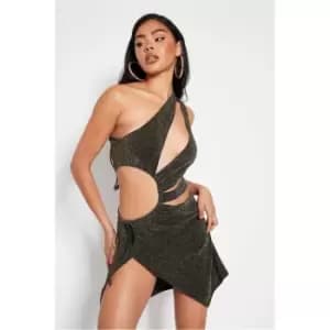I Saw It First Green Glitter One Shoulder Cut Out Split Hem Mini Dress - Green
