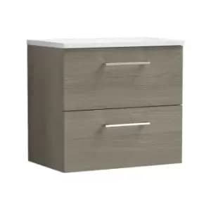 Nuie - Arno Solace Oak 600mm Wall Hung 2 Drawer Vanity Unit with Sparkling White Laminate Worktop - ARN2524LSW - Solace Oak