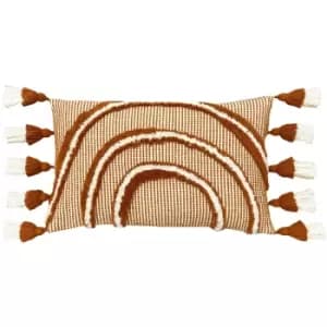 Rainbow Tuft Tasselled Cushion Brick - Brick - Furn.