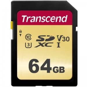 Transcend 64GB 500S V30 SD Card SDXC UHS I U3 95MBs