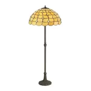 Luminosa Lighting - 2 Light Leaf Design Floor Lamp E27 With 50cm Tiffany Shade, Beige, Clear Crystal, Aged Antique Brass