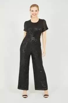 Gold Sequin Jumpsuit with Buckle Detail Belt