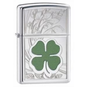 Zippo Four Leaf Clover Thumbprint High Polish Chrome Windproof Lighter