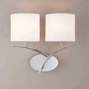 Eve wall light with switch 2 E27 bulbs, polished chrome with oval white lampshades
