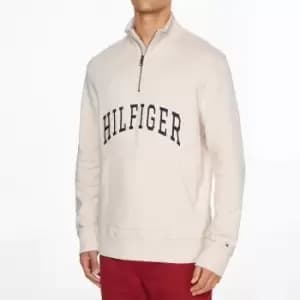 Tommy Hilfiger Mens Arch Logo Casual Half-Zip Sweatshirt - Beige - M