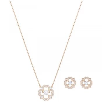 Ladies Swarovski Rose Gold Plated Sparkling Dance Flower Earring & Necklace Set