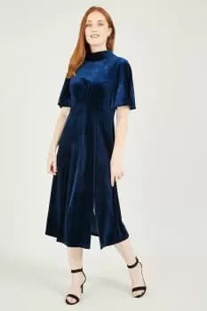 Navy Velvet Midi Dress With Back Tie
