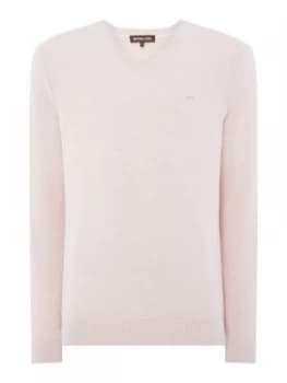 Mens Michael Kors Cotton V Neck Logo Jumper Light Pink