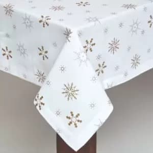 Gold Snowflake Christmas Tablecloth 137 x 137cm - White - Homescapes