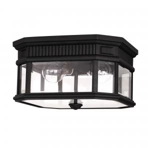 2 Light Outdoor Flush Ceiling Light Black IP44, E27