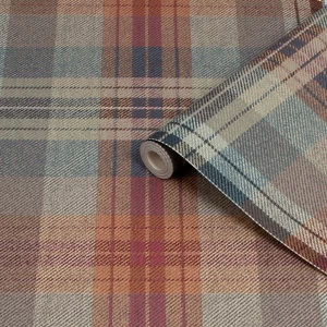 Fresco Cosy Green & red Tartan Smooth Wallpaper