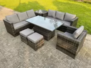 Fimous 7 Seater Outdoor Dark Grey Rattan Lounge Complete Sofa Set with Side Table, 2 Stools and Big Footstool