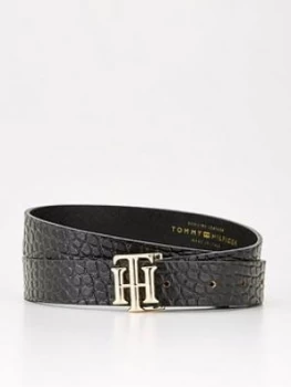 Tommy Hilfiger Logo Croc Skinny Belt 2.5 - Black