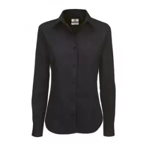 B&C Womens/Ladies Sharp Twill Long Sleeve Shirt (2XL) (Black)