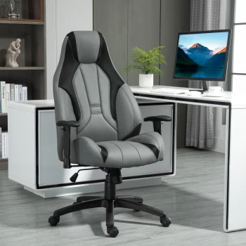 Vinsetto High Back Executive Office Chair Mesh & Fuax Leather Gaming Gamer Chair with Swivel Wheels, Adjustable Height and Armrest, Charcoal Grey