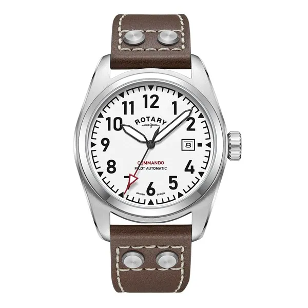 Rotary GS05470/18 Commando Automatic Brown Leather Strap Watch - W13204