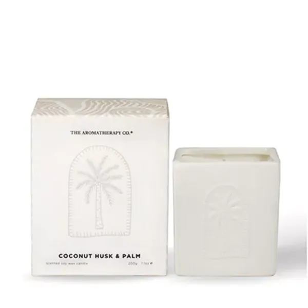 Aromatherapy Co Sunset Coconut Husk and Palm Ceramic Candle White