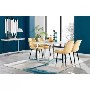 Furniture Box Kylo White High Gloss Dining Table and 4 Mustard Pesaro Black Leg Chairs