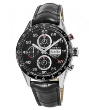 Tag Heuer Carrera Calibre 16 Chronograph Automatic Day-Date Black Leather Strap Mens Watch CV2A1R.FC6235 CV2A1R.FC6235