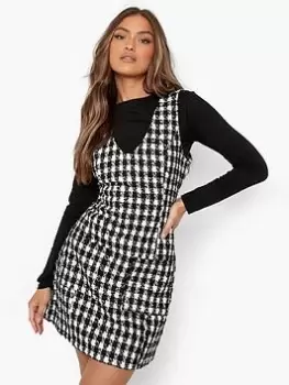 Boohoo Dogtooth Scoop Neck Pinafore Dress - Black, Size 10, Women