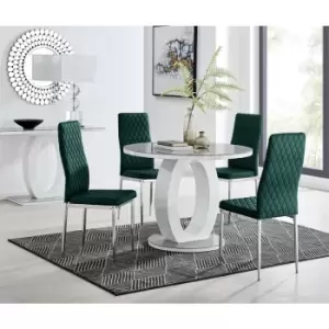 Furniturebox UK - Furniturebox Giovani Grey 100cm Round Dining Table and 4 Green Velvet Milan Dining Chairs With Silver Legss