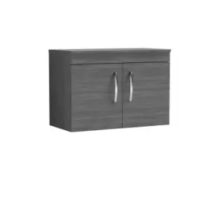 Nuie Athena 800 Wall Hung 2-door Vanity & Worktop - Grey Woodgrain