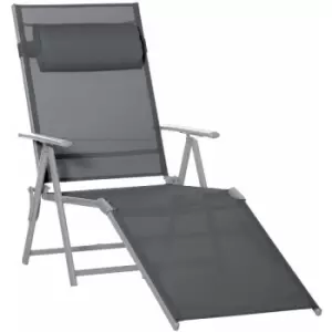 Sling Patio Reclining Chaise Lounge Garden Furniture Folding, Dark Grey - Dark Grey - Outsunny