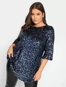 Yours Sequin Flute Sleeve Top, Blue, Size 22-24, Women