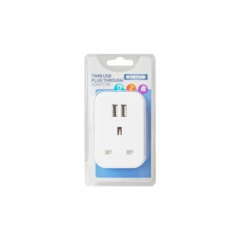 Twin USB Plug Through Socket Adaptor - White - Single Pack - S2USBPTAWH1PK3 - Status