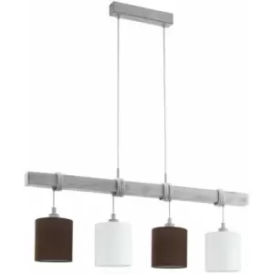 Hanging Ceiling Pendant Light Grey Wood & Black White Shade 4 x 60W E27 Bulb