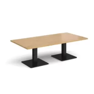 Brescia rectangular coffee table with flat square Black bases 1600mm x 800mm - oak